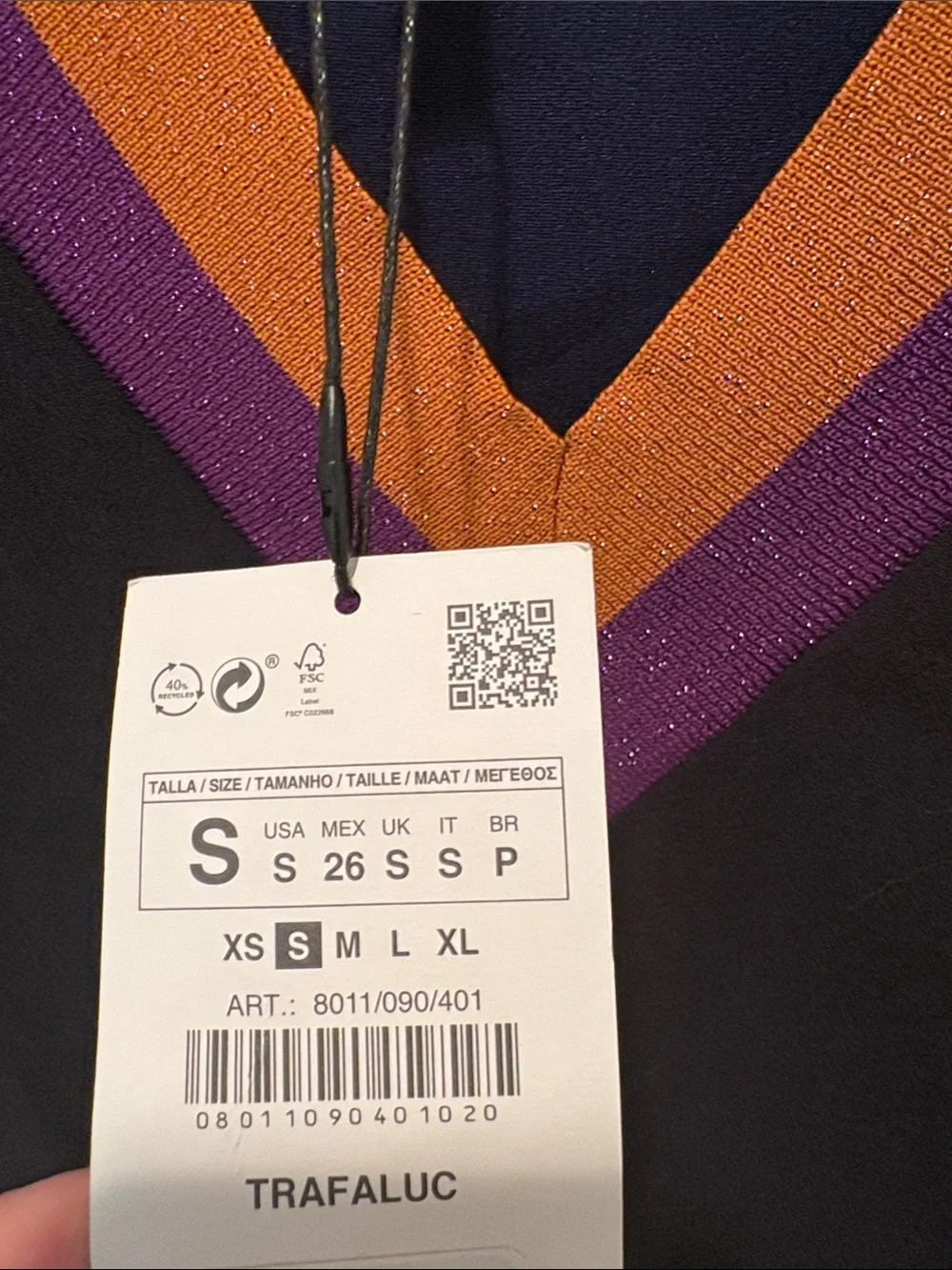 Zara Navy V-Neck Sweater Vest with Purple and Orange metallic stripe trim - Picture 4 of 9